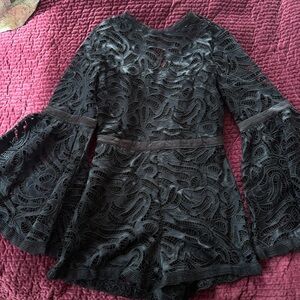 Black Lace Bell Sleeve Romper